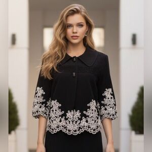 Peter Nygard Black Blouse with White Floral Detailing